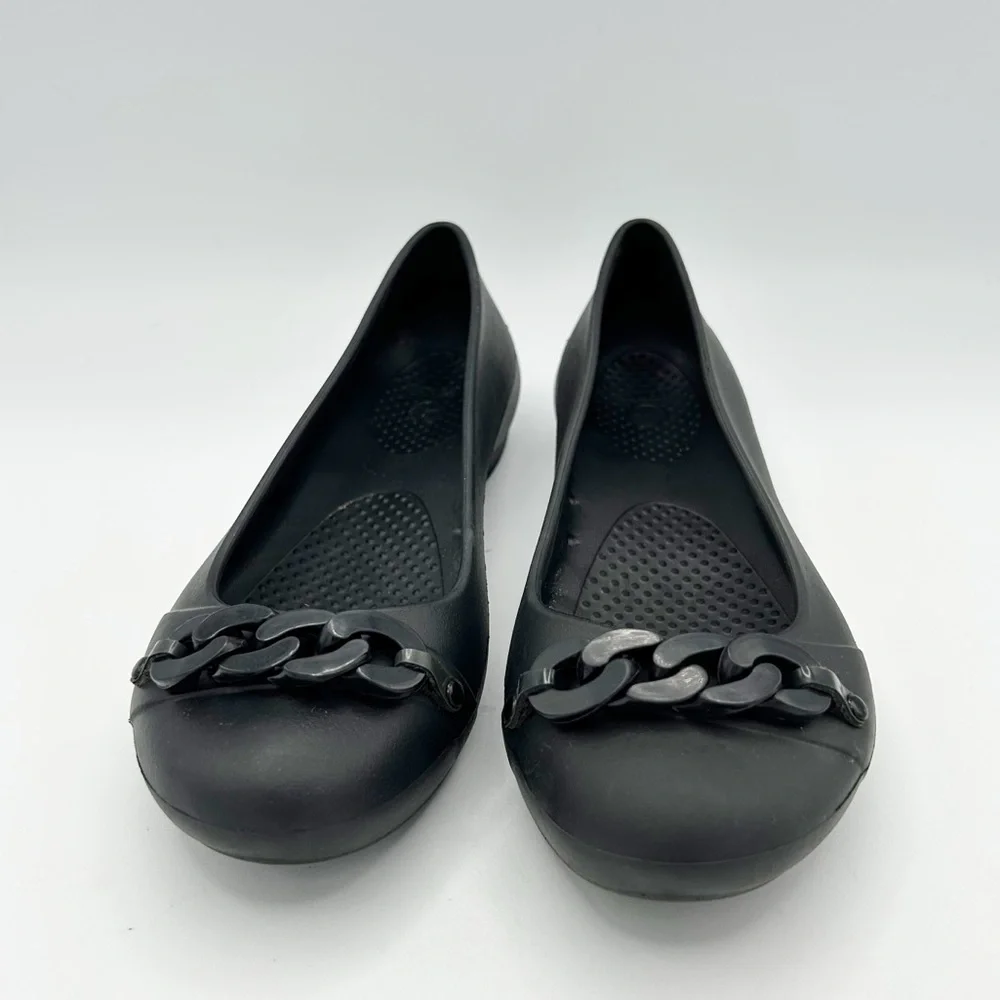 Crocs Womens Gianna Chain Link Ballet Flats Slip‎ On Shoes Black Size 6